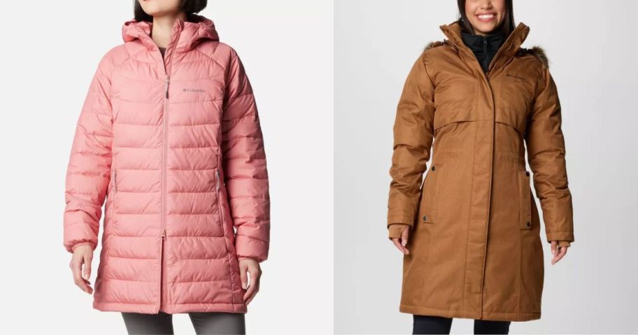 columbia pink puffer coat and brown columbia coat