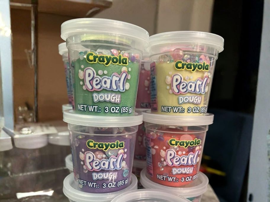 Crayola Pearl Play-Dough tubs stacked