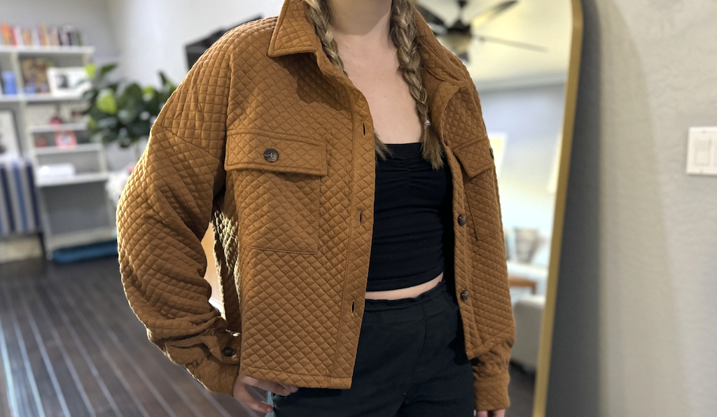 teen wearing cropped jacket from Amazon