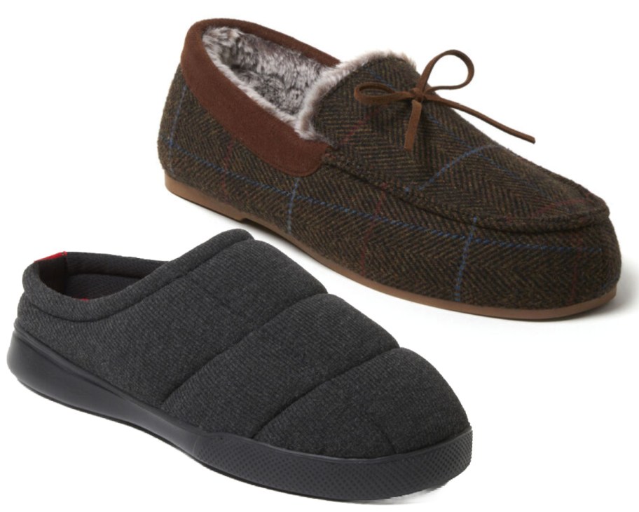 men mocassin and quilted slippers