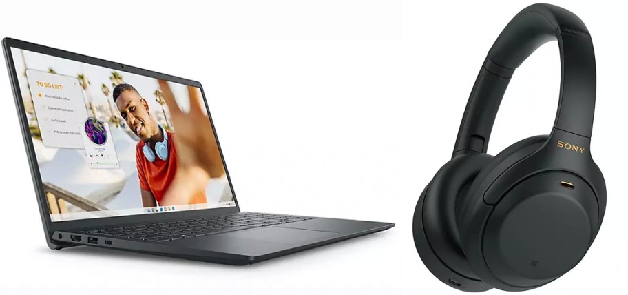 dell laptop and sony headphones 