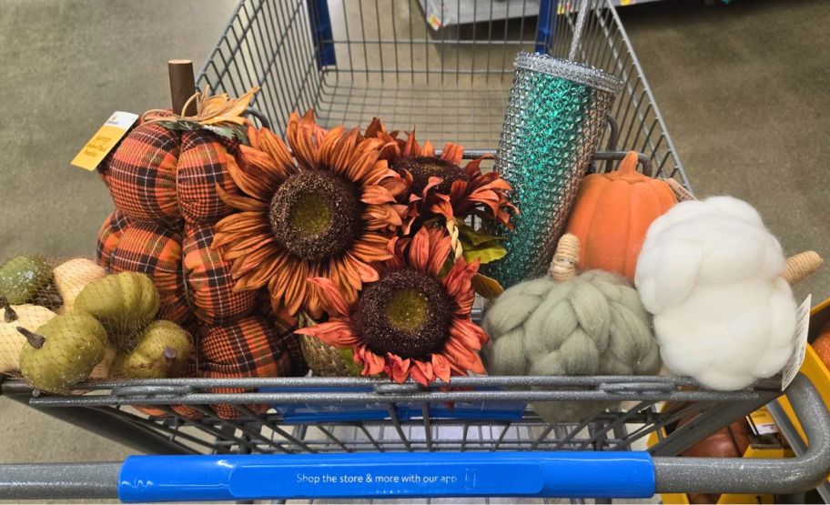 walmart cart filled with halloween clearance items