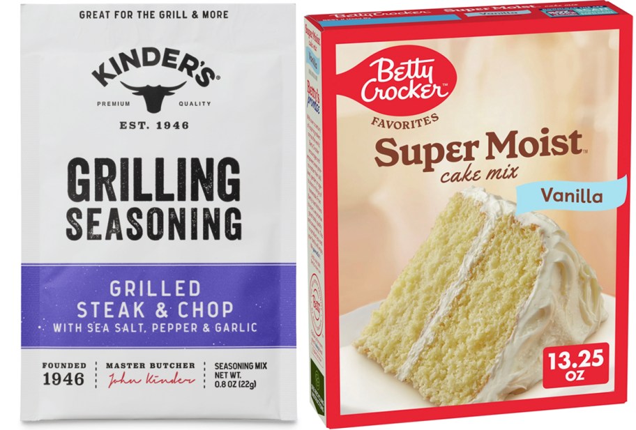 kinders seasoning pack and betty crocker cake mix 