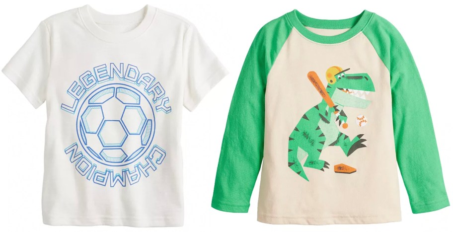 toddler tshirts with soccer ball and dinosaur