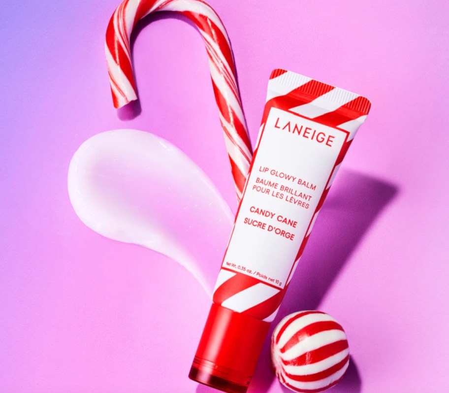 candy cane lip balm on candy cane