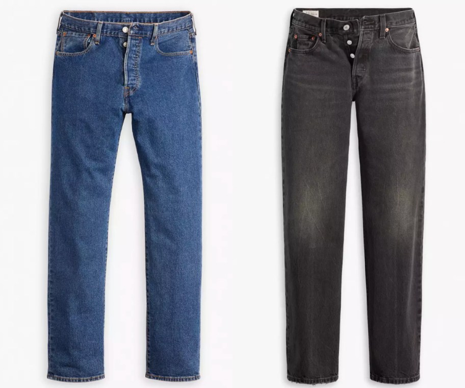 blue and black levis jeans