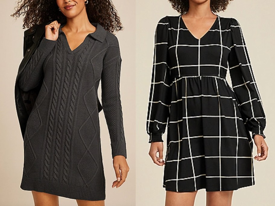 sweater dress and windowpane dress