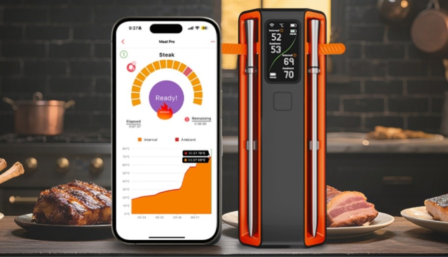 Dual Probe Wireless Meat Thermometer Shown With Its App