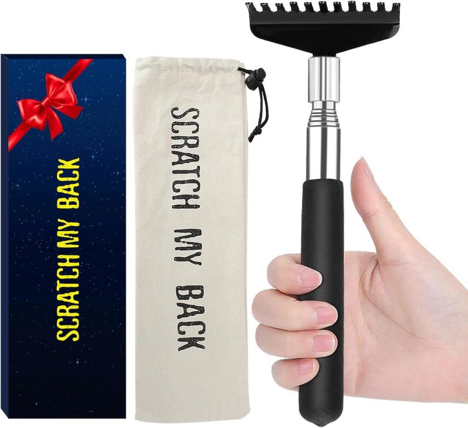 metal back scratcher stock photo with box