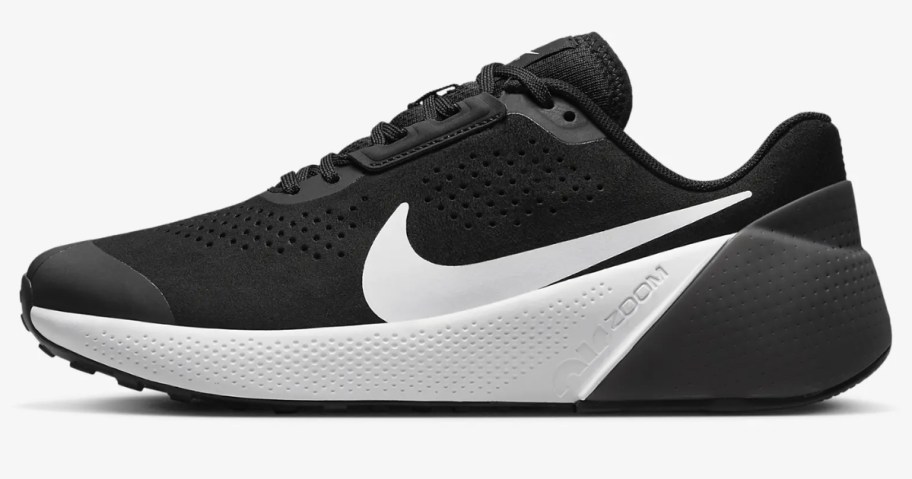 men's Nike workout shoe in black with white accents