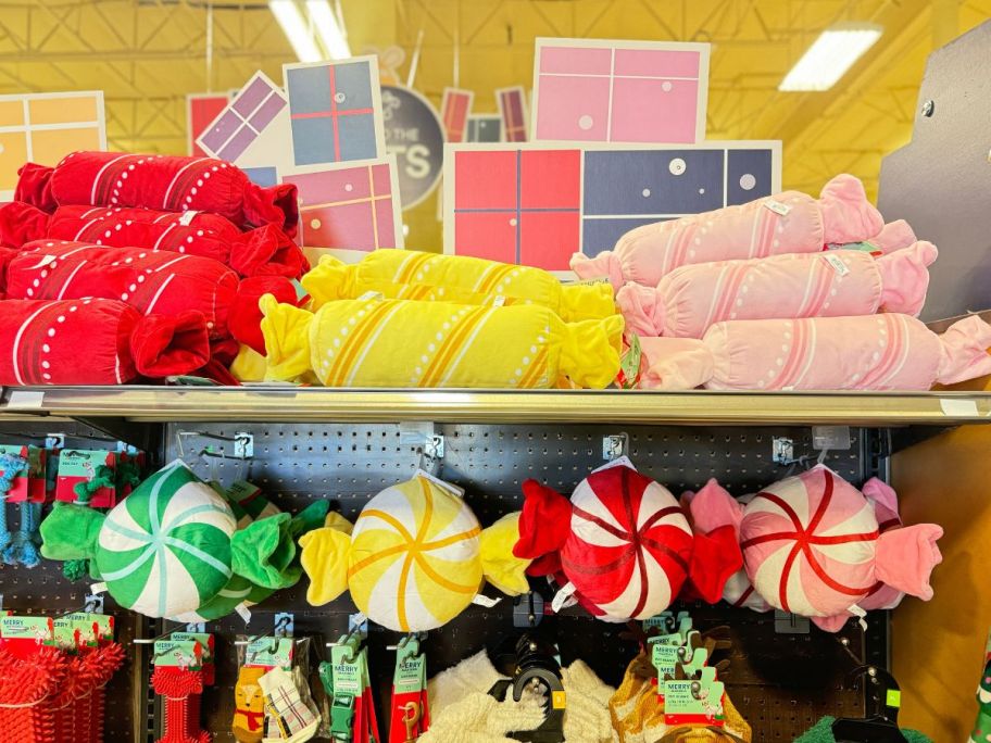 candy shaped dog toys in store