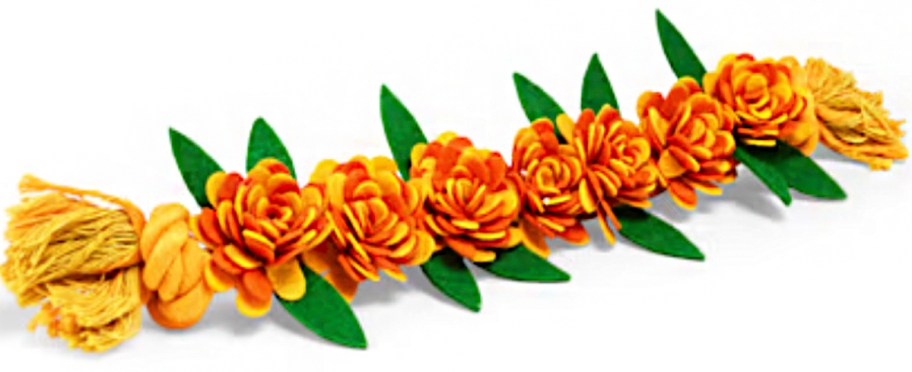 yellow and orange marigold flower dog toy