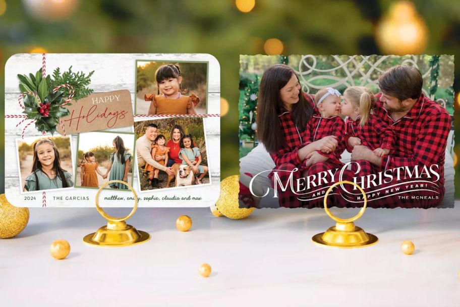 2 Holiday photo cards in card holders