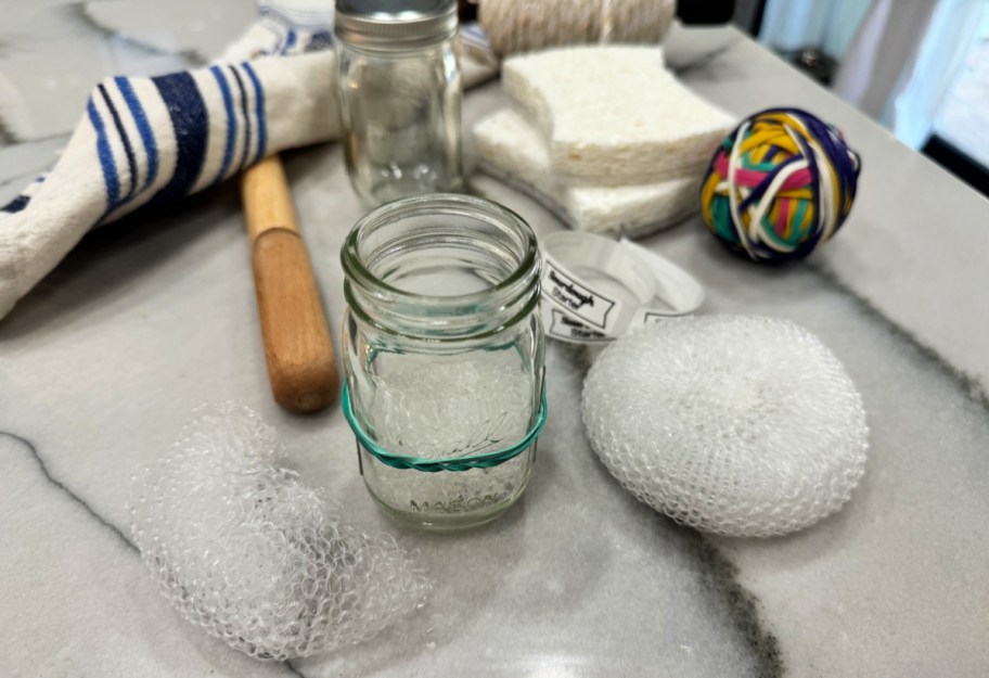 piece of white scrubber as sourdough starter