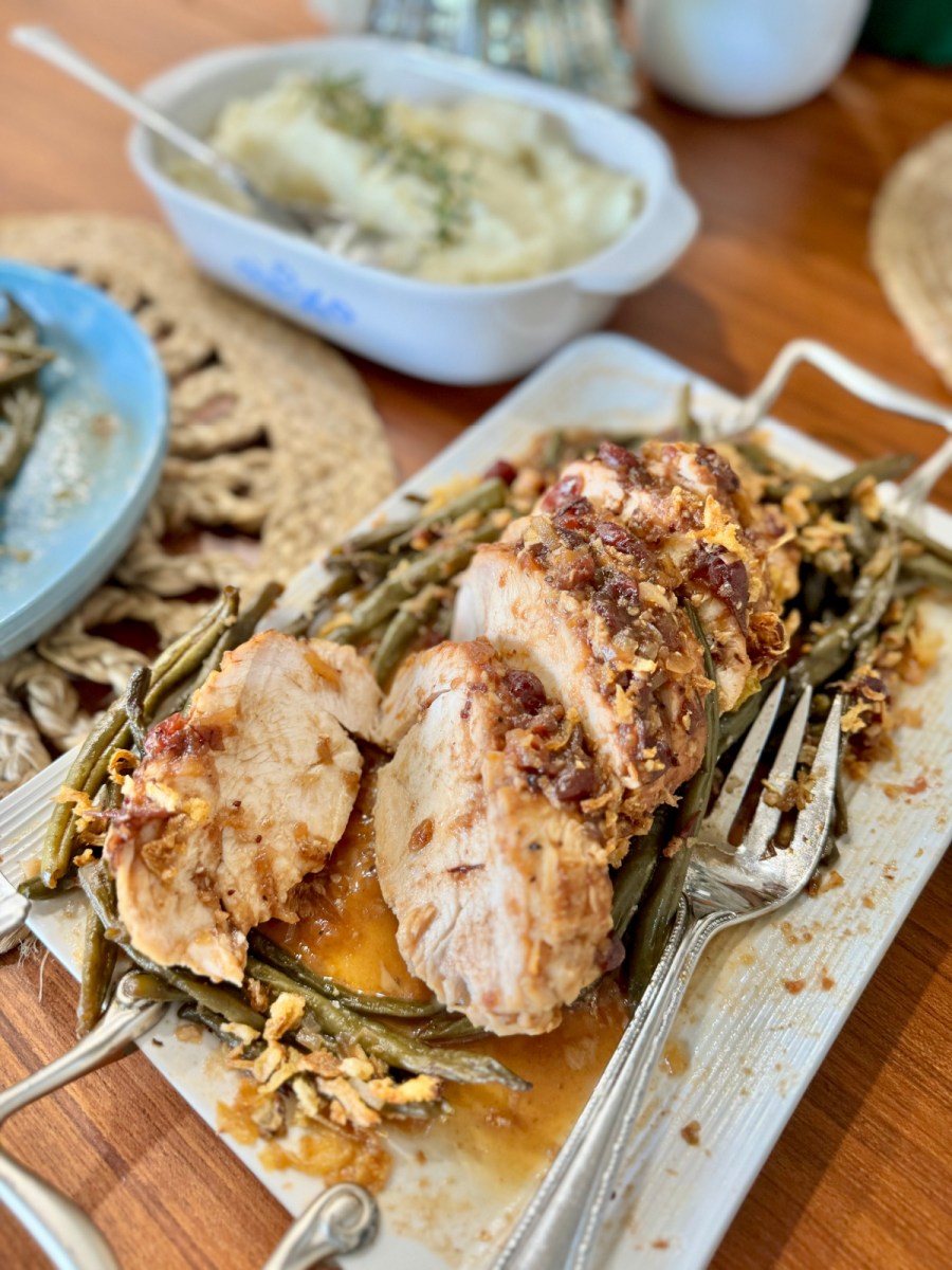 plate of roasted cranberry glazed turkey breast