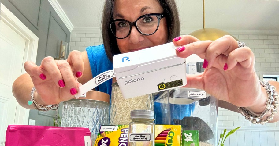 woman holding polono label maker