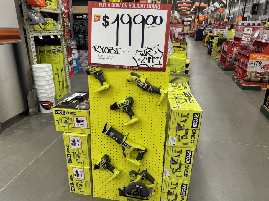 a tool display in a home depot store