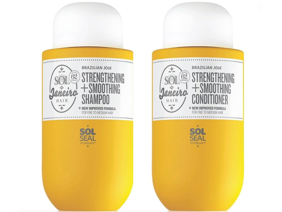 two sol de janiero shampoo and conditioner bottles 