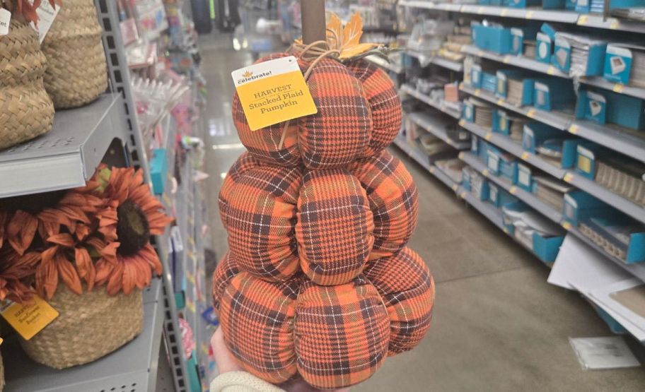 plaid harvest pumpkin stack