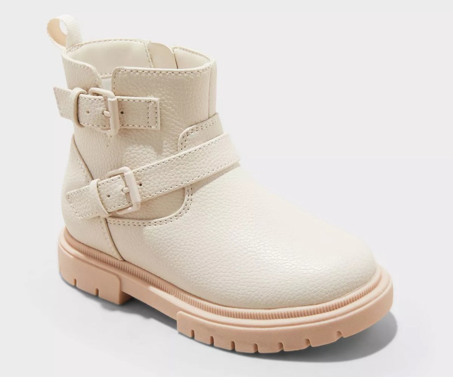 stock photo of white buckle boot