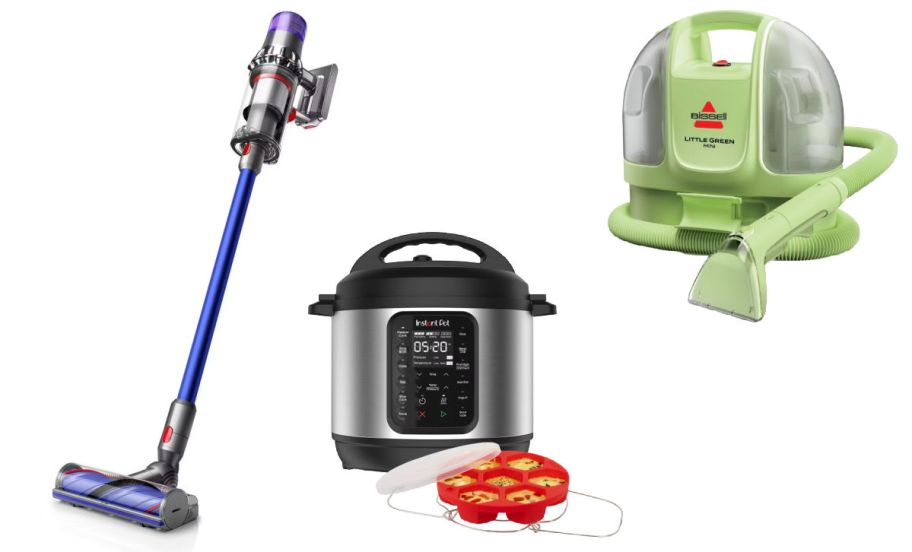 vacuum, instant pot, and upholstery cleaner on white background