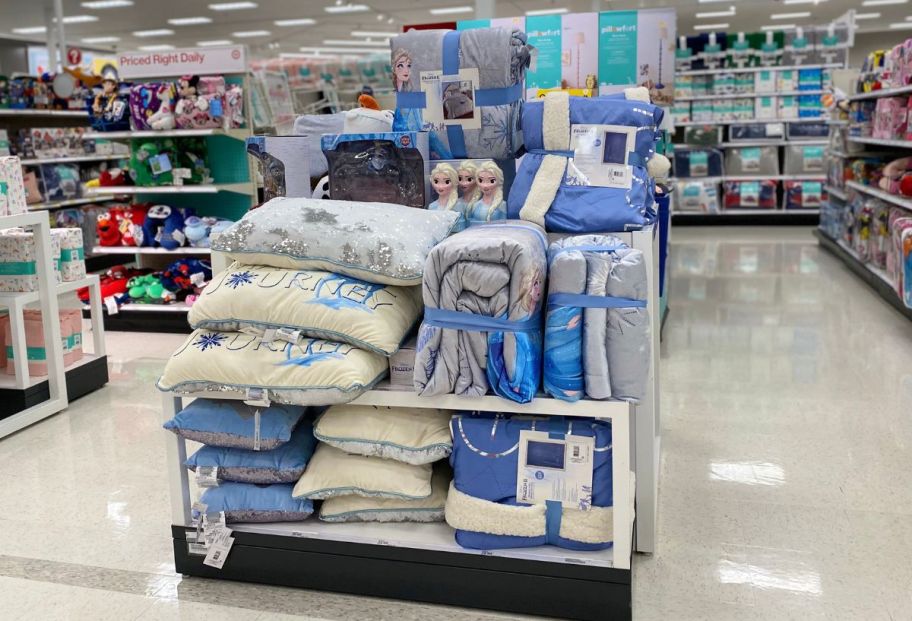 kids disney bedding on a store display at a target store