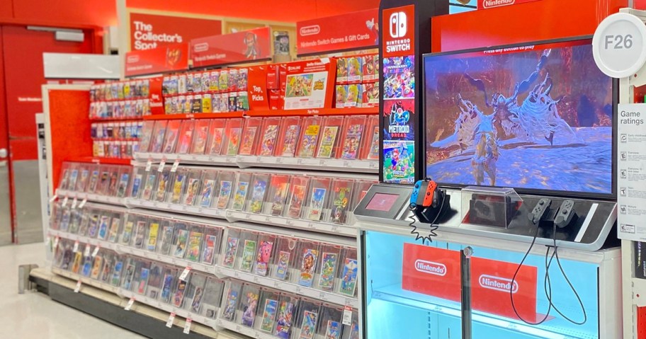 nintendo switch video games shelves in store 