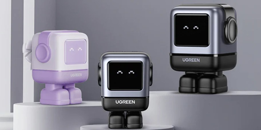 purple and two gray robot chargers 