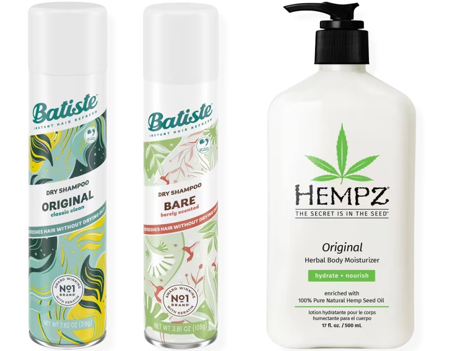 batiste dry shampoo and hempz lotion 