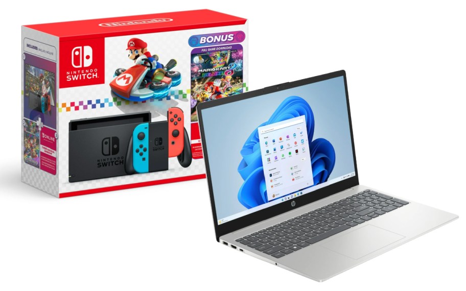 mario kart bundle and HP laptop