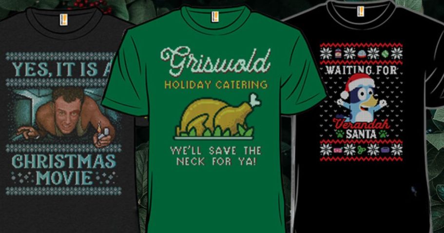 Ugly Holiday Sweater Tees Only $8 Shipped | Christmas Story, Super Mario, Elf, & More!