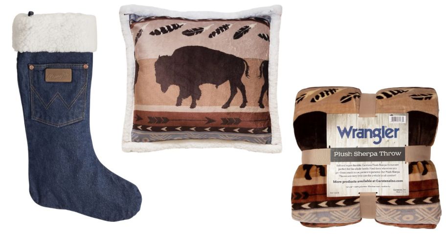wrangler stocking, pillow, and throw