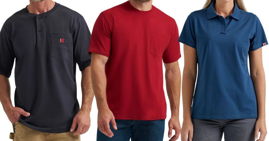 two men and woman wearing wrangler tops