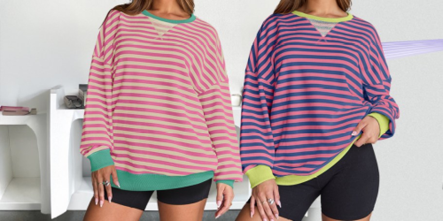 Oversized Striped Sweatshirt Just $12.95 on Amazon (Reg. $24) | 19 Colors to Choose From!