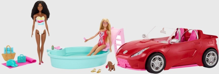 barbie car and pool playset