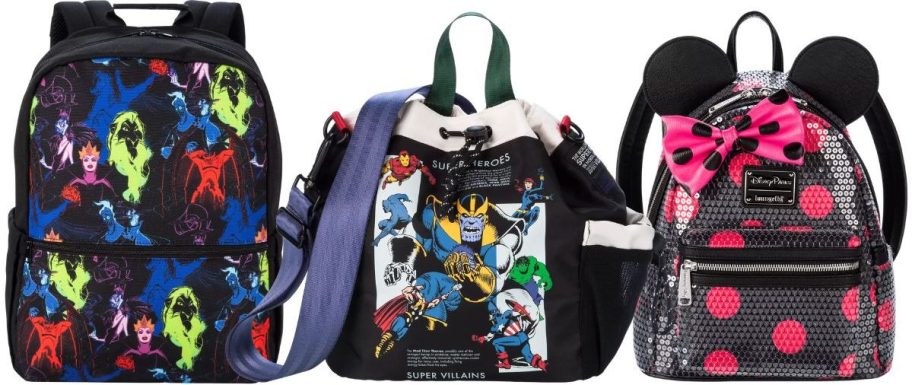 3 disney backpacks stock images