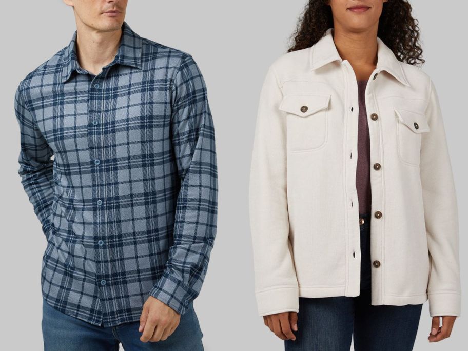 A man and a woman wearing 32 Degrees Button Down Shirts