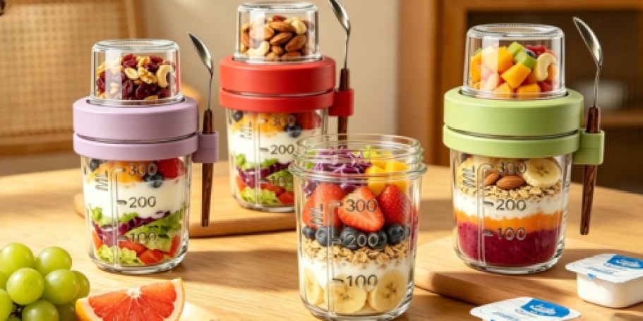 Overnight Oats 16oz Containers 4-Pack $14.99 on Amazon (Includes Topping Cup & Spoon)