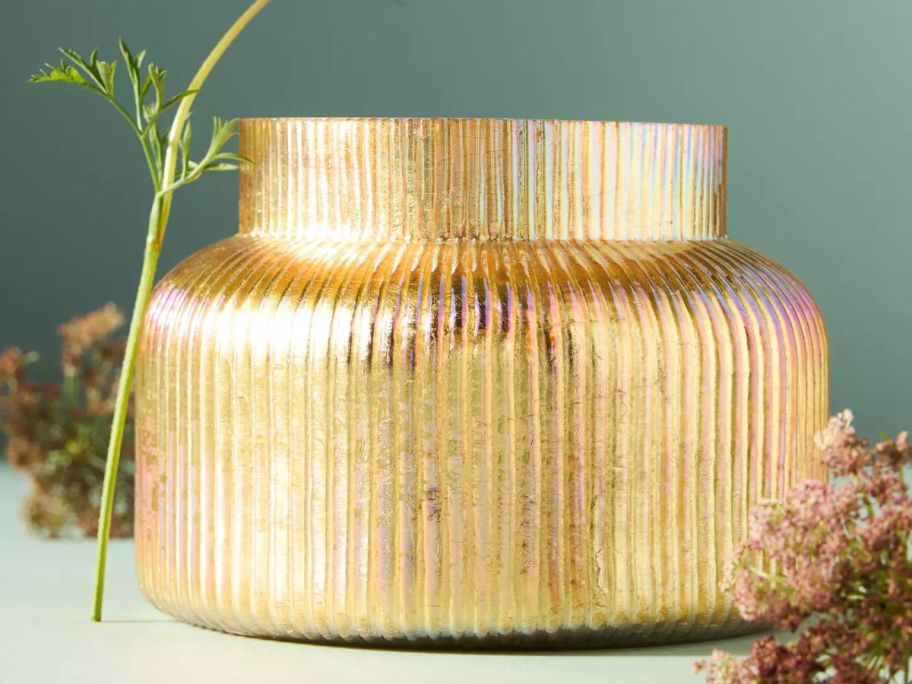 Anthropologie Capri Blue Volcano Capiz Gold Ribbed Jar Candle