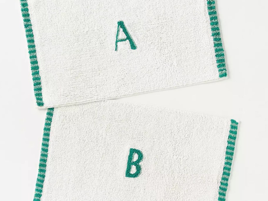 Anthropologie Monogram Embroidered Cotton Bath Mat