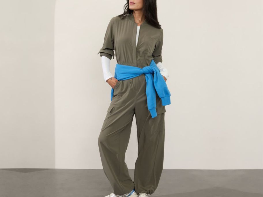 woman wearing a Athleta Brooklyn Long Sleeve Jumpsuit 