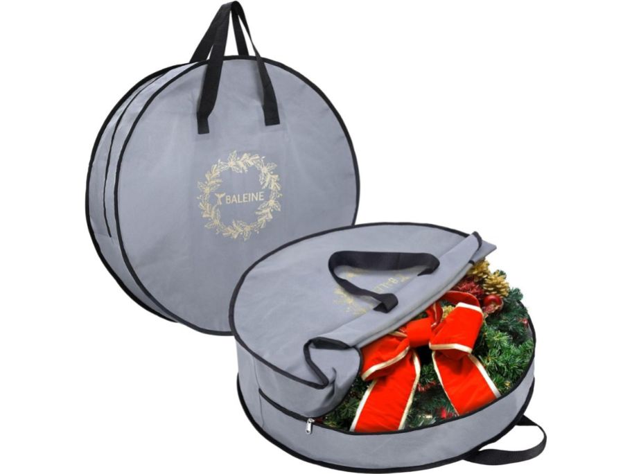 2 wreath storage containers in gray