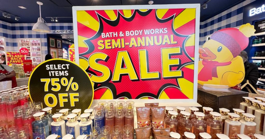 Bath & Body Works Semi-Annual Sale Signage at a store