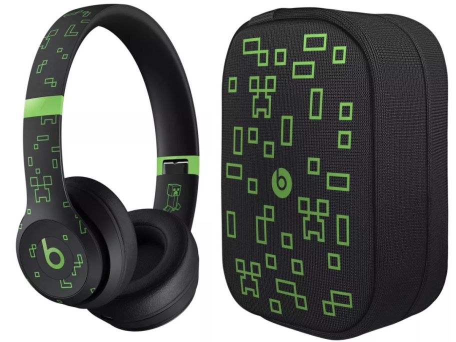 Beats Solo 4 Bluetooth Wireless On-Ear Minecraft Headphones and case stock images