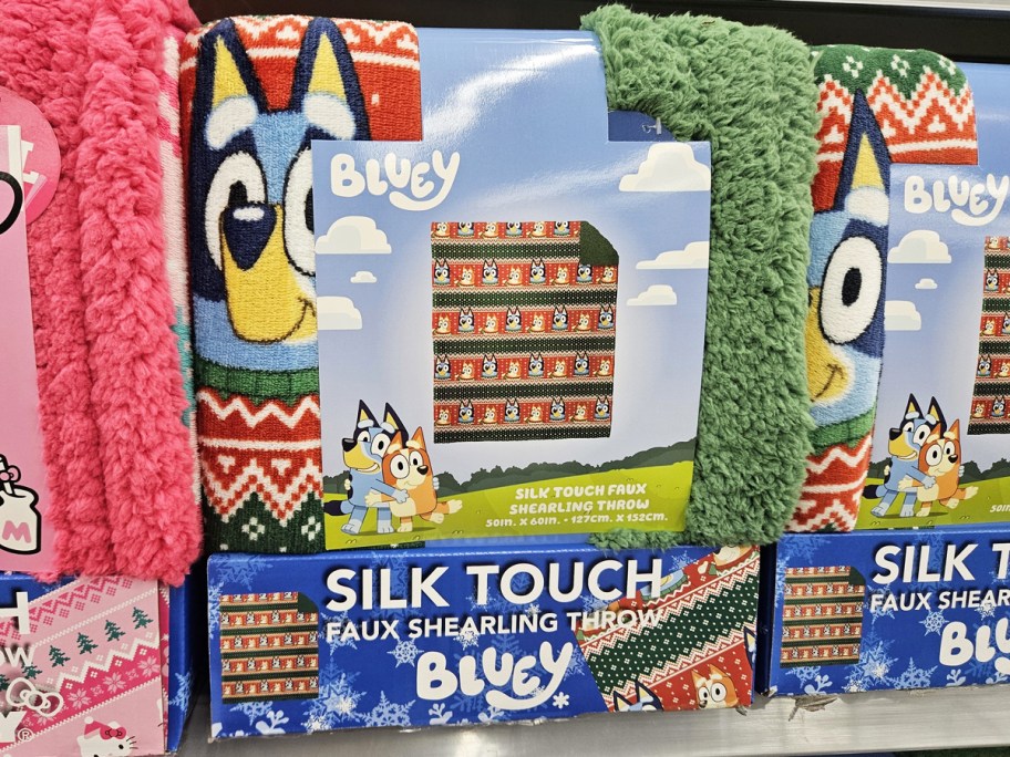 bluey christmas throw blanket on store shelf