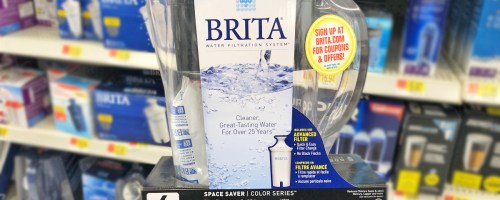 hand holding up a black Brita Pitcher in store
