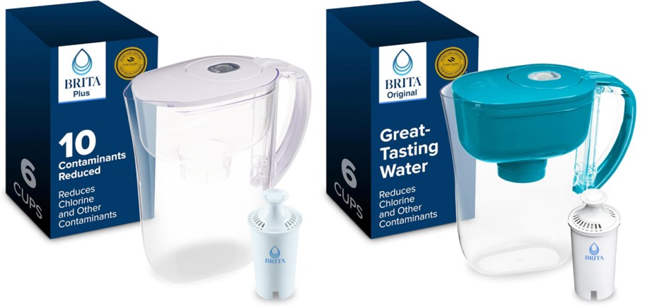 white and teal brita pitchers with filters