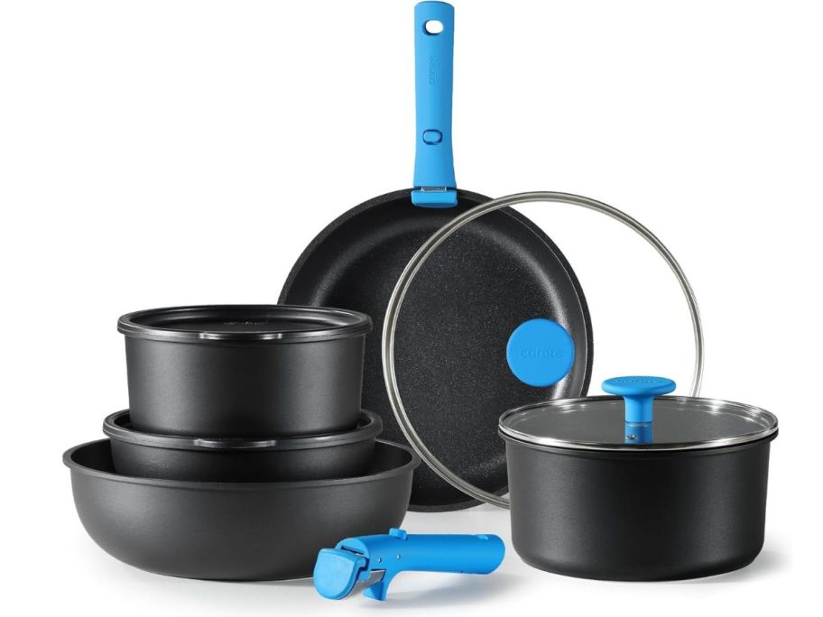 Carote 11-Piece Nonstick Cookware Set in Blue stock image