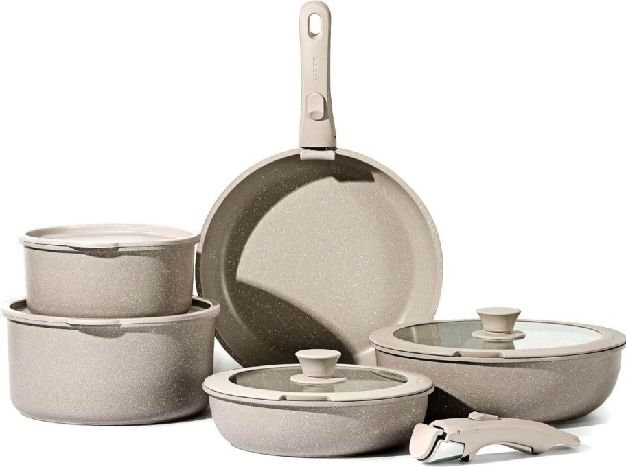 Carote 11-Piece Nonstick Cookware Set in Taupe stock image