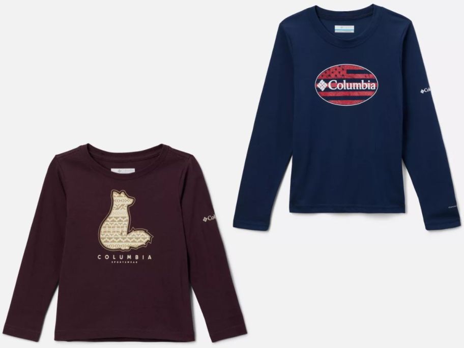 Stock images of two Columbia Kids tees